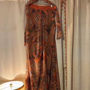 Aakaa One Shoulder Orange Paisley Dress
